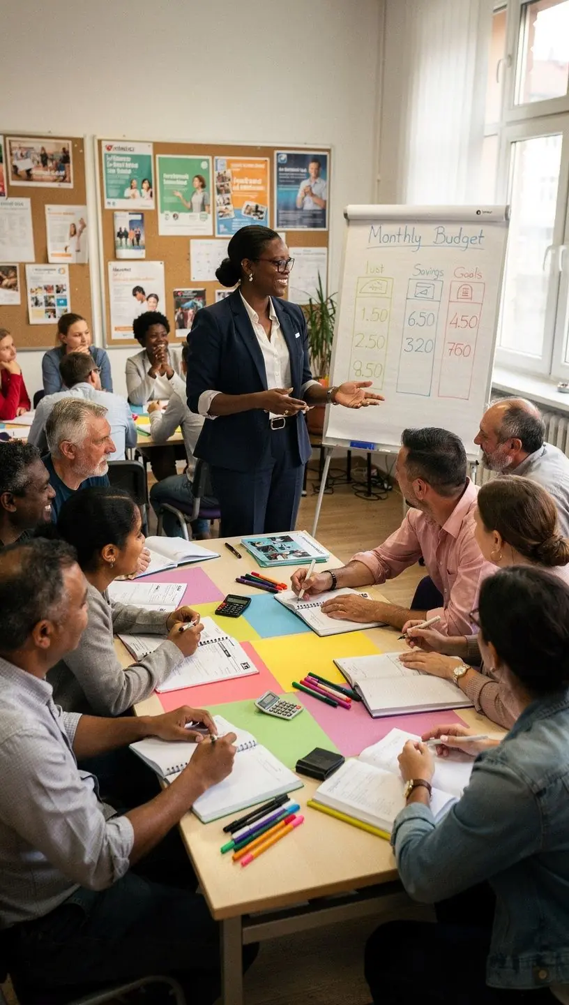 Osoba zapisující rozpočet do diáře s kalkulačkou a perem